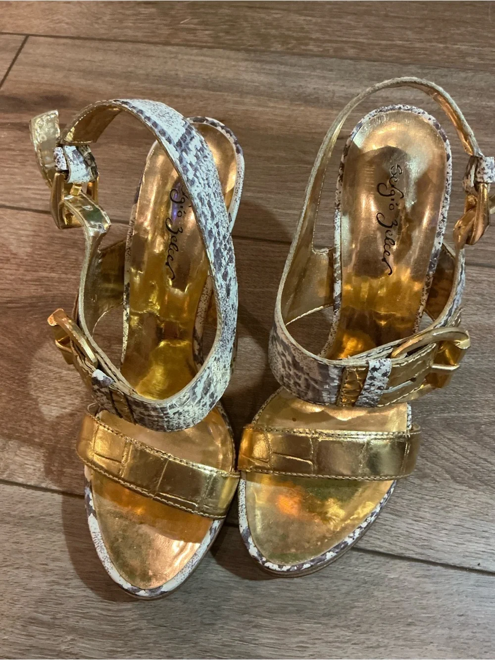 Sergio Zelcer Gold Snakeskin Strappy Stiletto Heels Size 7